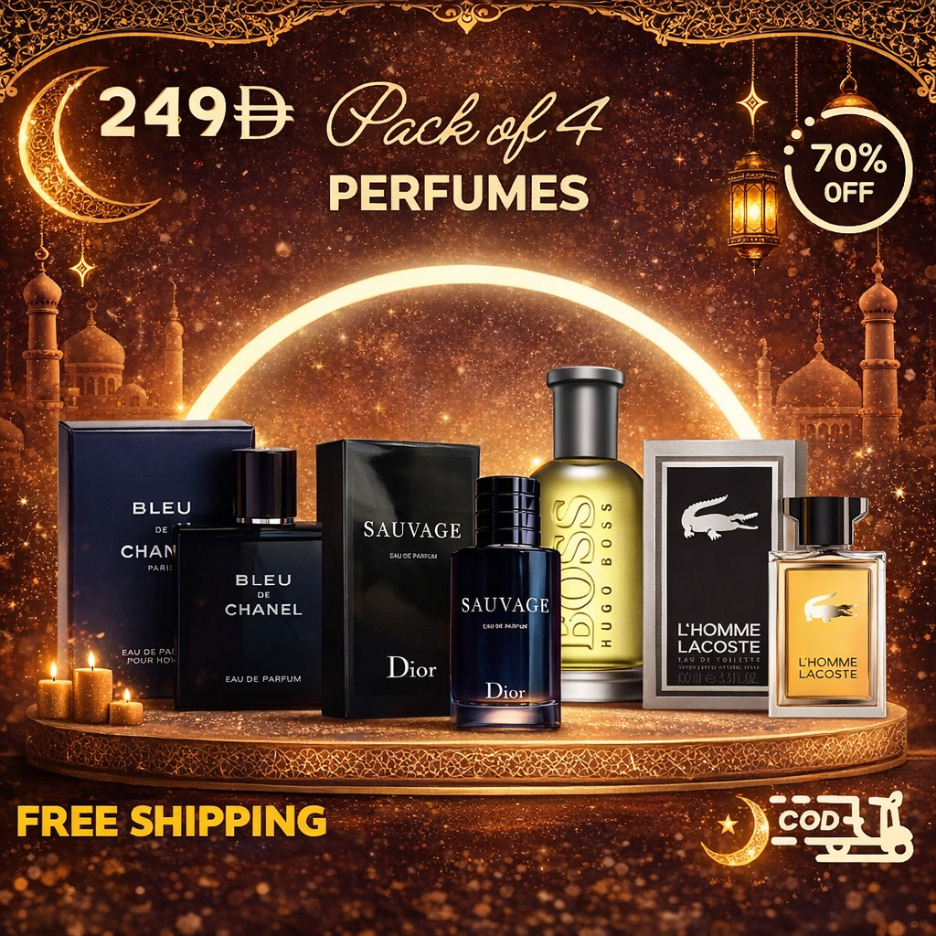 Men Pack of 4 (Dior Sauvage + Hugo Boss + Blue De Chanel + Lacoste L'Homme)