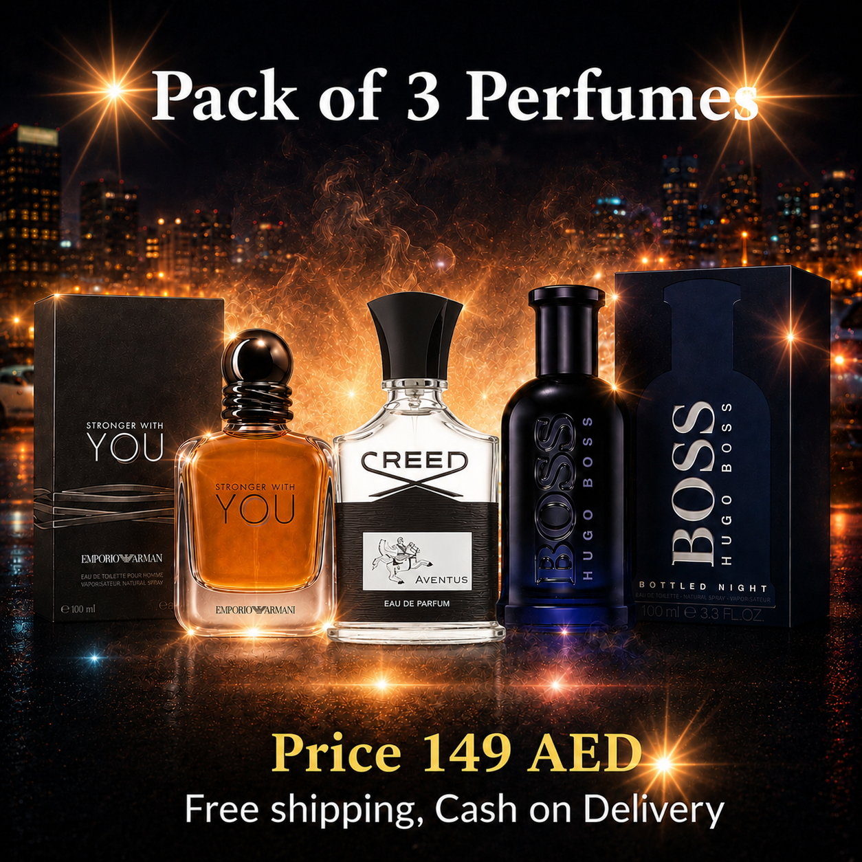 Men Pack of 3 (Armani Stronger with You + Creed Aventus + Hugo Boss)
