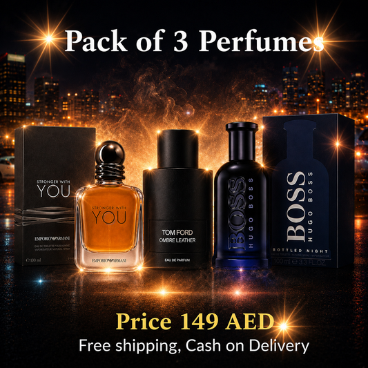Men Pack of 3 (Armani Stronger with You + Hugo Boss + Tom Ford Ombre Leather)