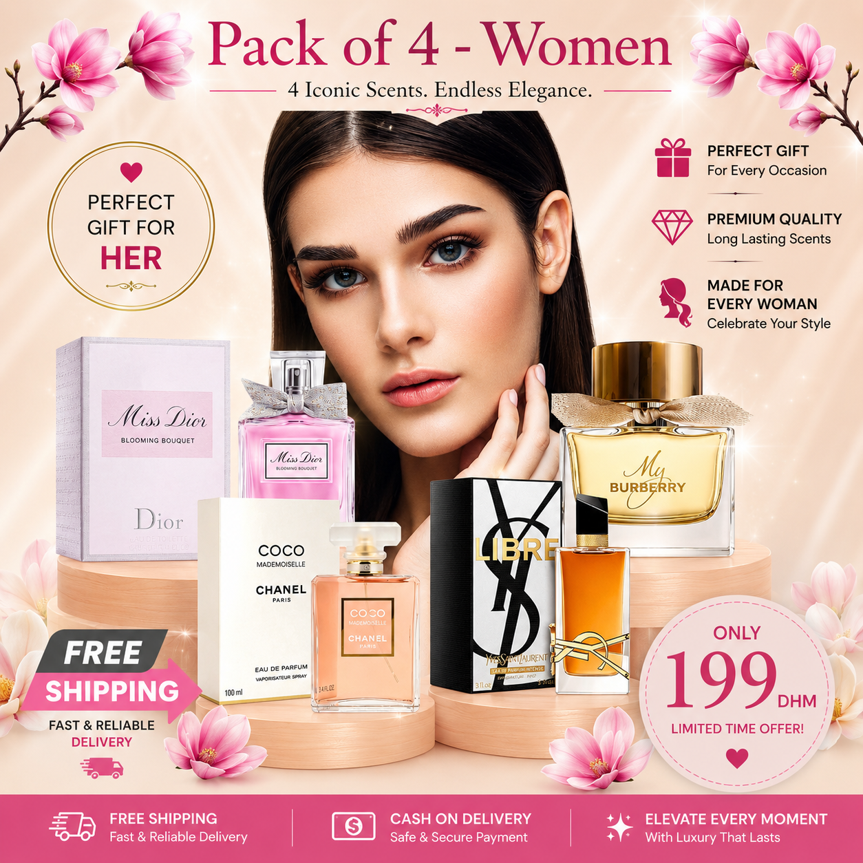 Women Pack of 4 (Miss Dior Blooming Bouquet + Coco Mademoiselle BY CHANEL + YSL Libre + My Burberry EDP)