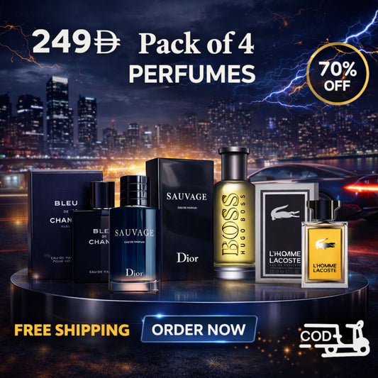 Men Pack of 4 (Dior Sauvage + Hugo Boss + Blue De Chanel + Lacoste L'Homme)