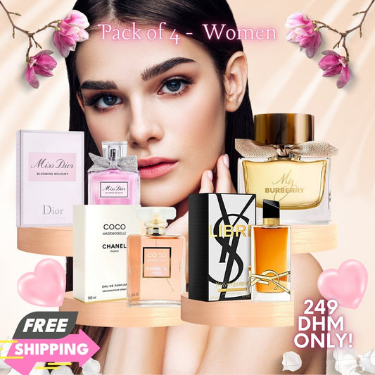 Women Pack of 4 (Miss Dior Blooming Bouquet + Coco Mademoiselle BY CHANEL + YSL Libre + My Burberry EDP)