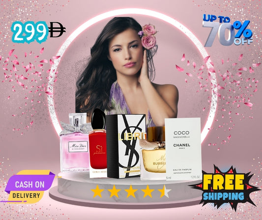 Women Pack of 5 (Miss Dior Blooming Bouquet + Coco Mademoiselle BY CHANEL + YSL Libre + Armani Si Passione + My Burberry EDP)