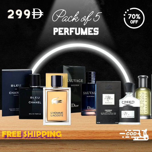 Men Pack of 5 (Sauvage + Blue Chanel + Lacoste L'Homme + Hugo Boss + Creed Aventus)