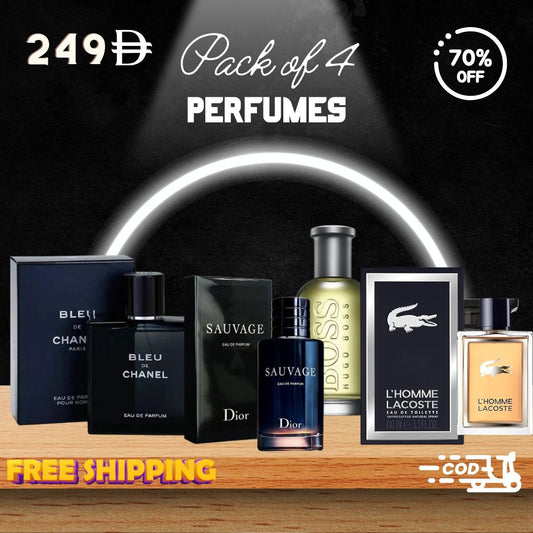 Men Pack of 4 (Dior Sauvage + Hugo Boss + Blue De Chanel + Lacoste L'Homme)
